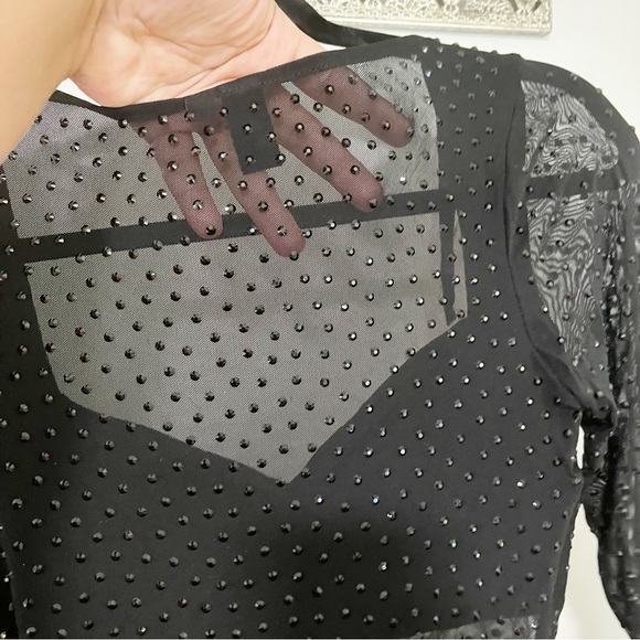 Windsor Black Embellished Long Sleeve Sheer Bodysuit Small - Picture 6 of 7